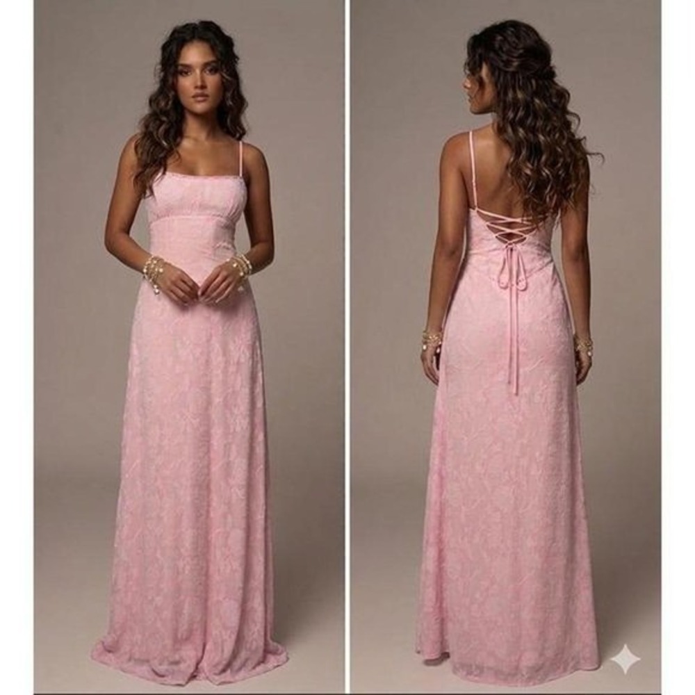 Princess Polly Pink South of France Flora Lace Up Corset Back Maxi Dress US 10